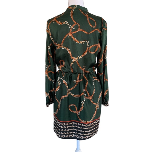 Zara Old Money Green Equestrian Chain Print Shirt Dress Small - Picture 3 of 5